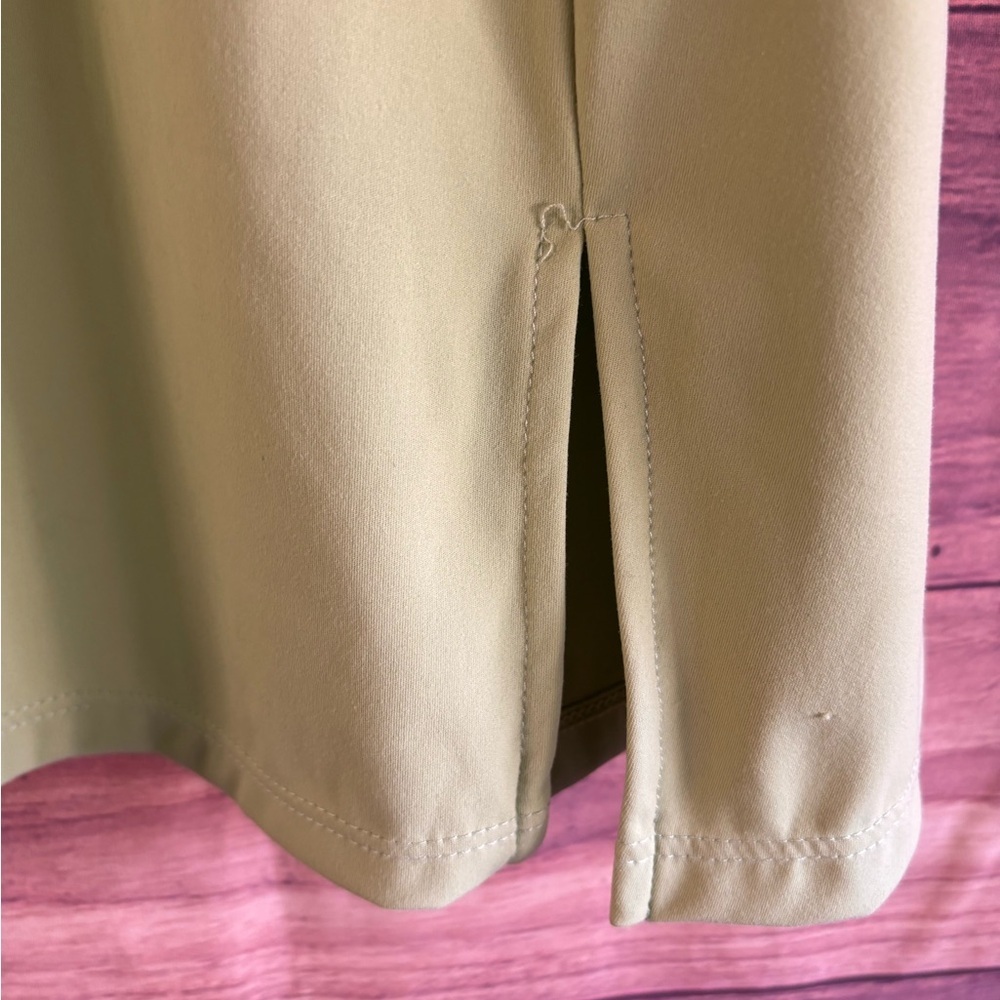 Qinsen Sage Green Long Sleeve Square Neck Mini Dress Side Slit NWT - Picture 4 of 6